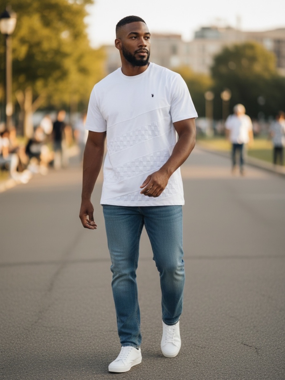 Men's White Short Sleeve Crew Neck T-Shirt with Subtle Texture Size 3XB